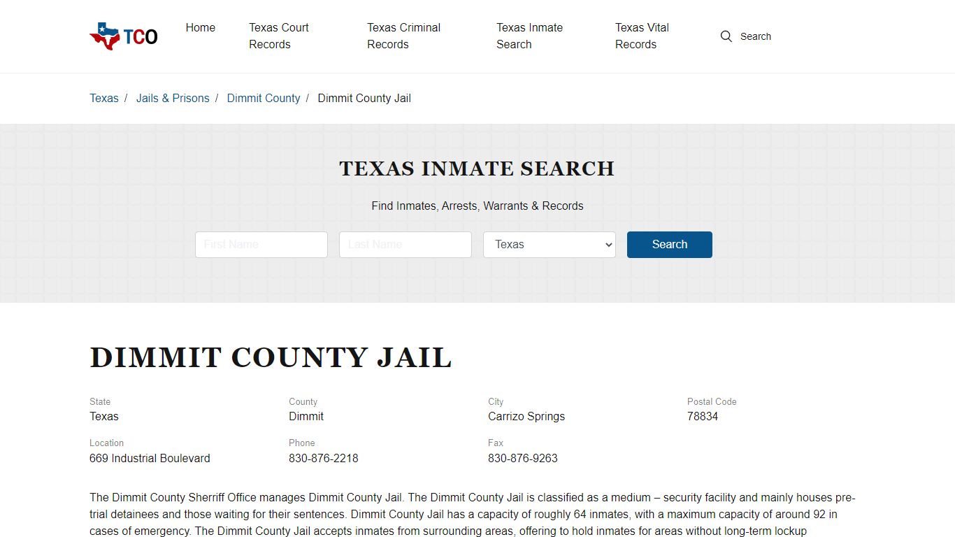 Dimmit County Jail in Carrizo Springs, TX - Contact Information and ...